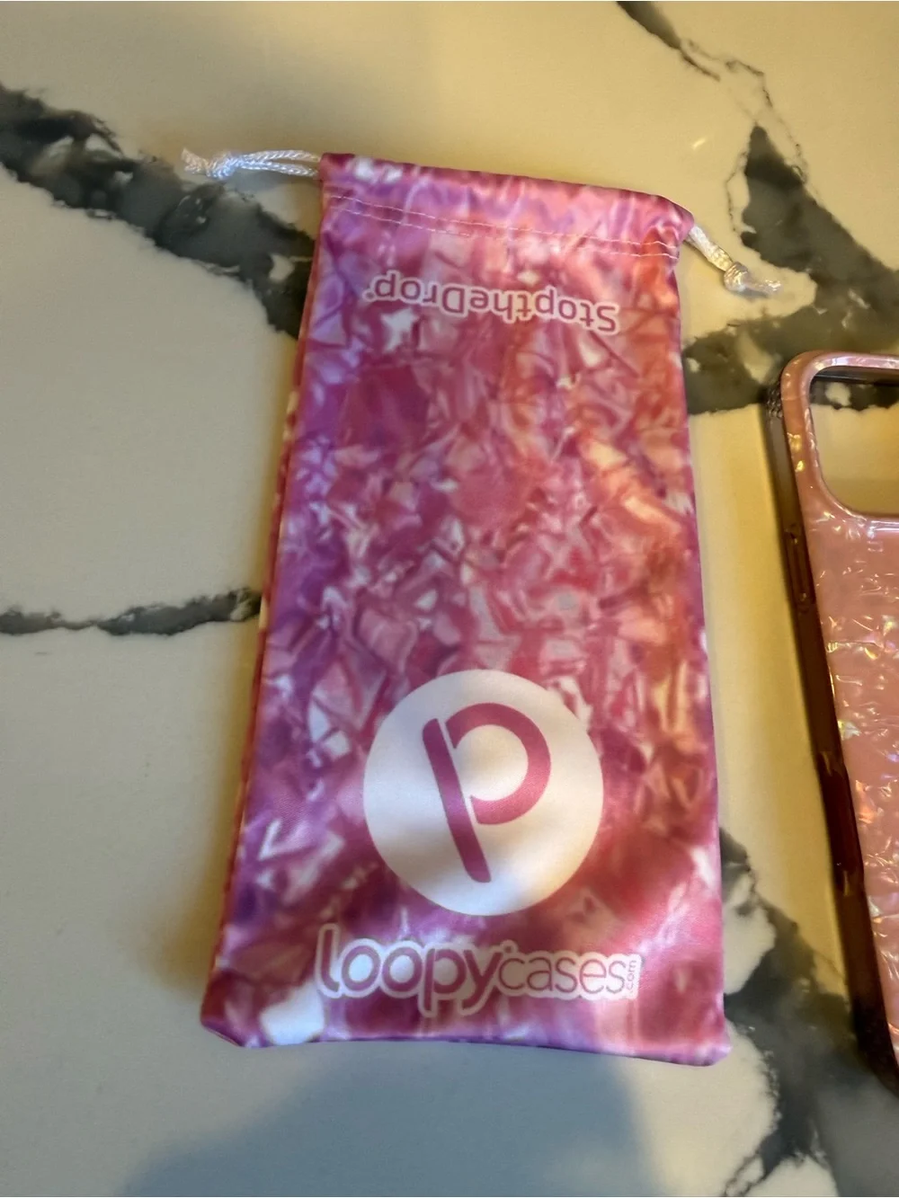 Loopy Case 16 Pro Max Pink Opal Shell Phone Case with pink Loop